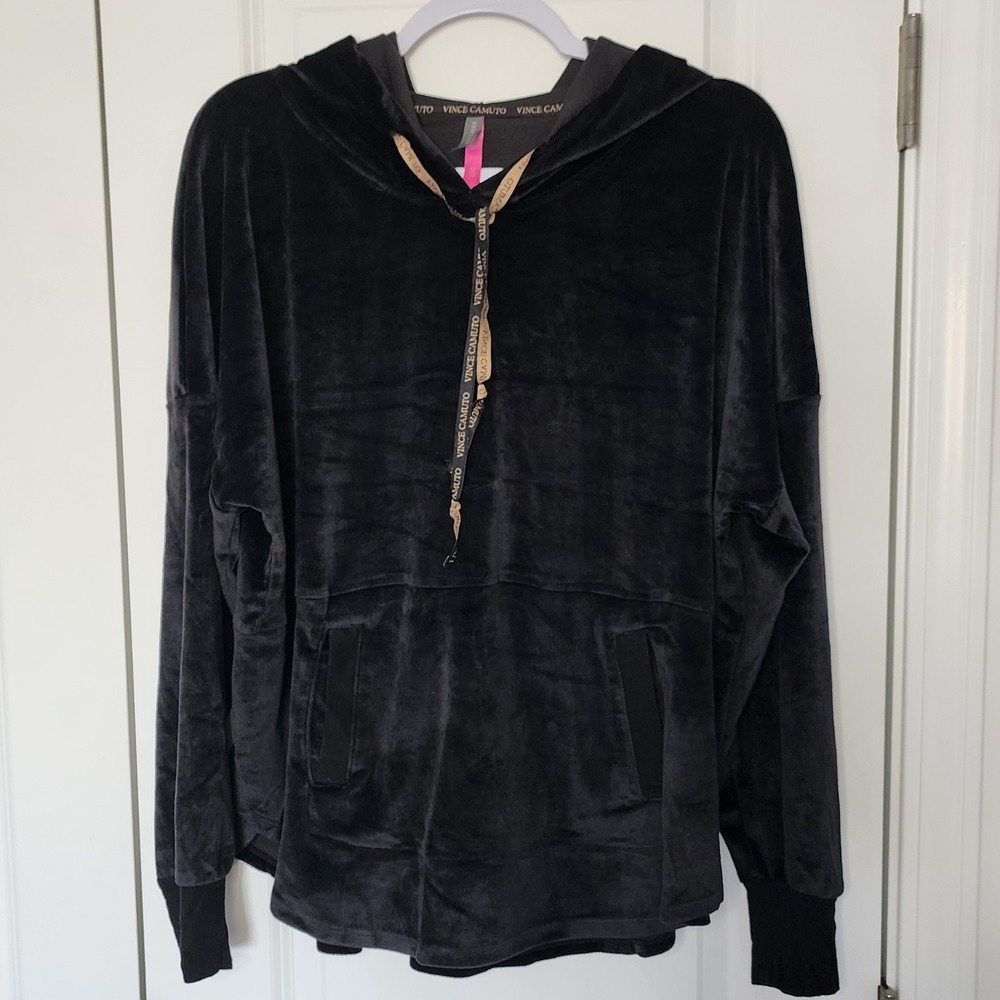 Vince Camuto Velour Hoodie Pullover with handwarmer Pockets XL